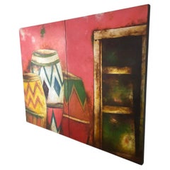 Retro Oil On Wood Diptych By Jorge Duque