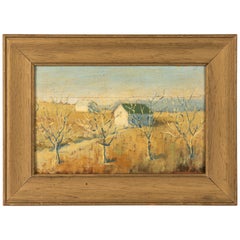 Used Rustic Russian Oil on Wood Painting by Leskov, Huts in Siberia