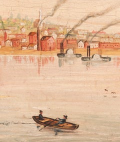 Oil on Wood Panel, Of the Paddlewheel Steamer "Grey Eagle" ca 1865-1888