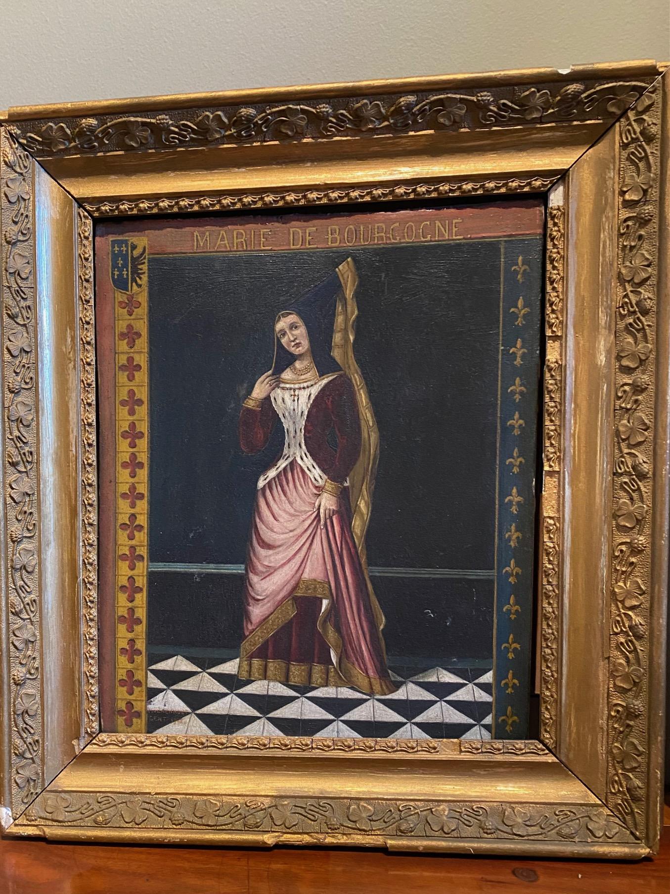 French Oil on Wood Panel Religious Painting of Marie De Bourgonne by Moerenhout For Sale