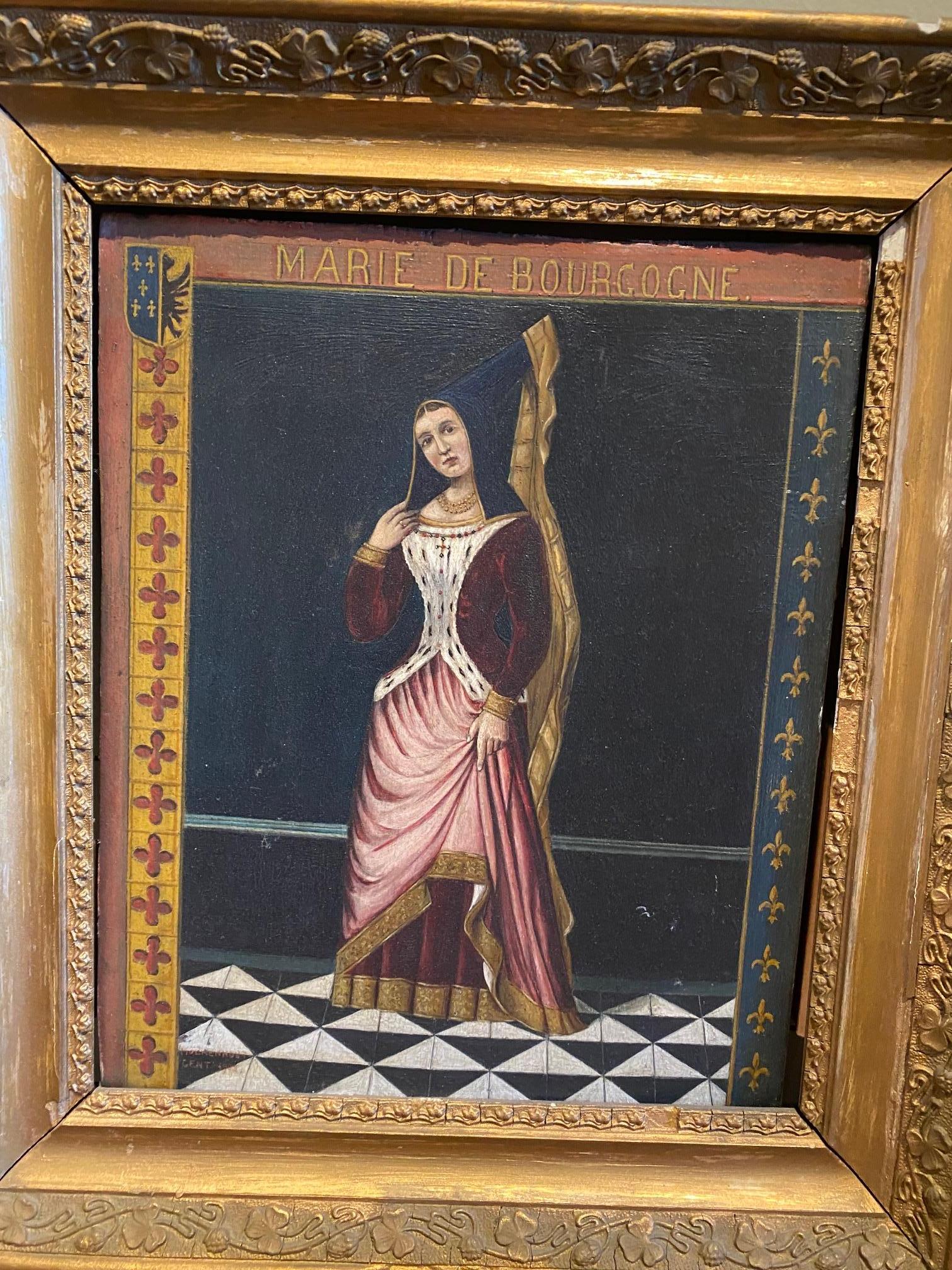 Oil on Wood Panel Religious Painting of Marie De Bourgonne by Moerenhout In Good Condition For Sale In Montreal, QC