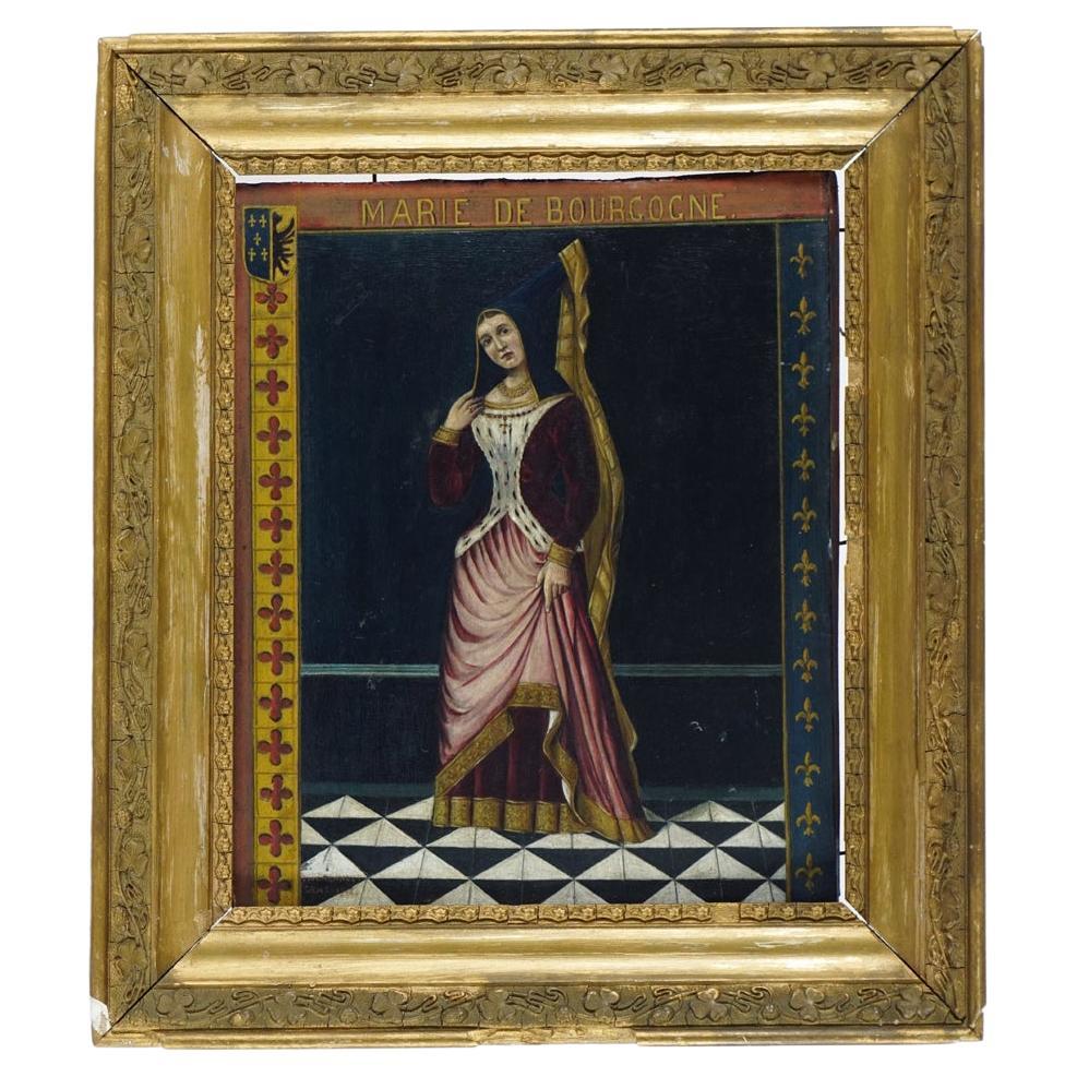 Pintura religiosa al óleo sobre tabla de madera de Marie De Bourgonne por Moerenhout