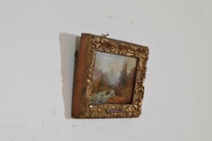 Olio su pannello di legno firmato Charles Charles Malfroy Scena di fiume alpino, XIX-XX secolo