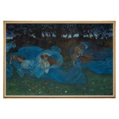 Oil painintg "Dance of the fairies" Hans Tichy ca. 1900 Viennese Art Nouveau