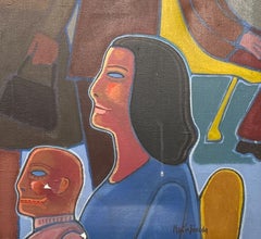 Oil Painting about People on an subway train route