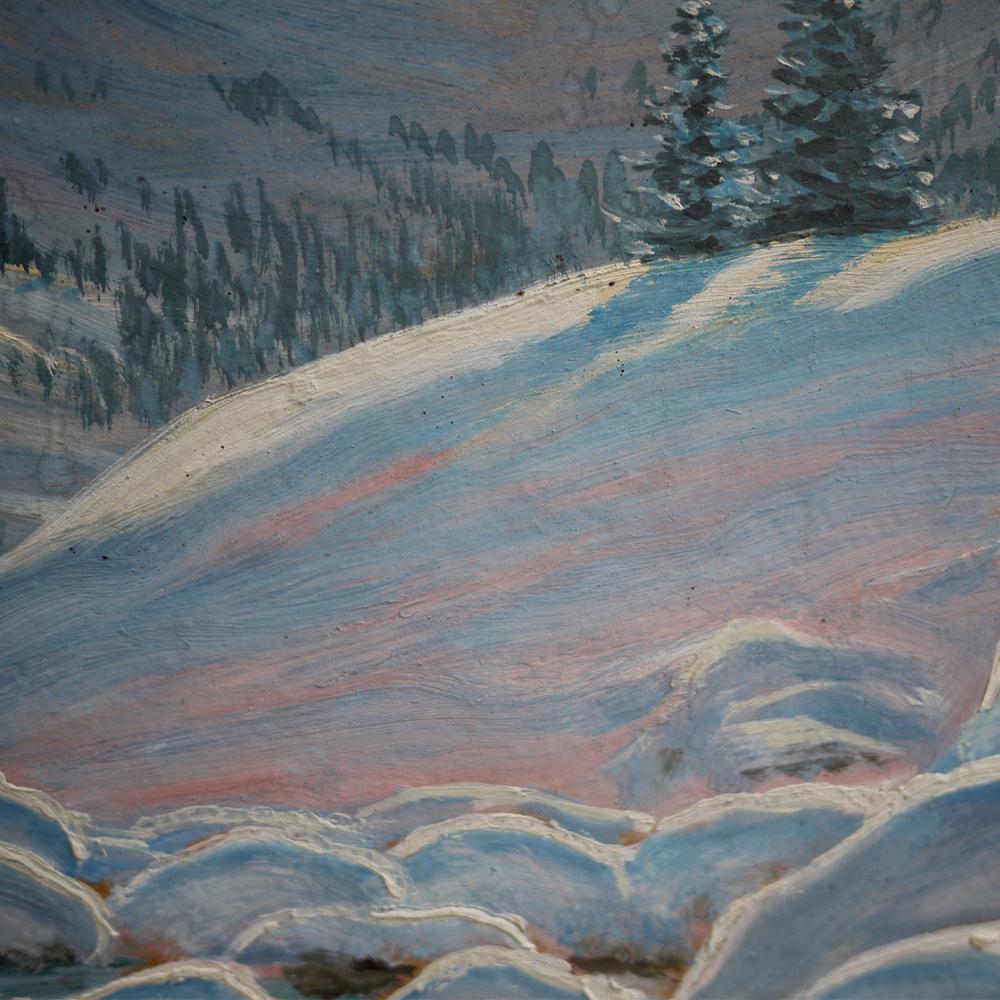 Peinture à l'huile, Alpes, Paysage enneigé, années 1920 en vente 7