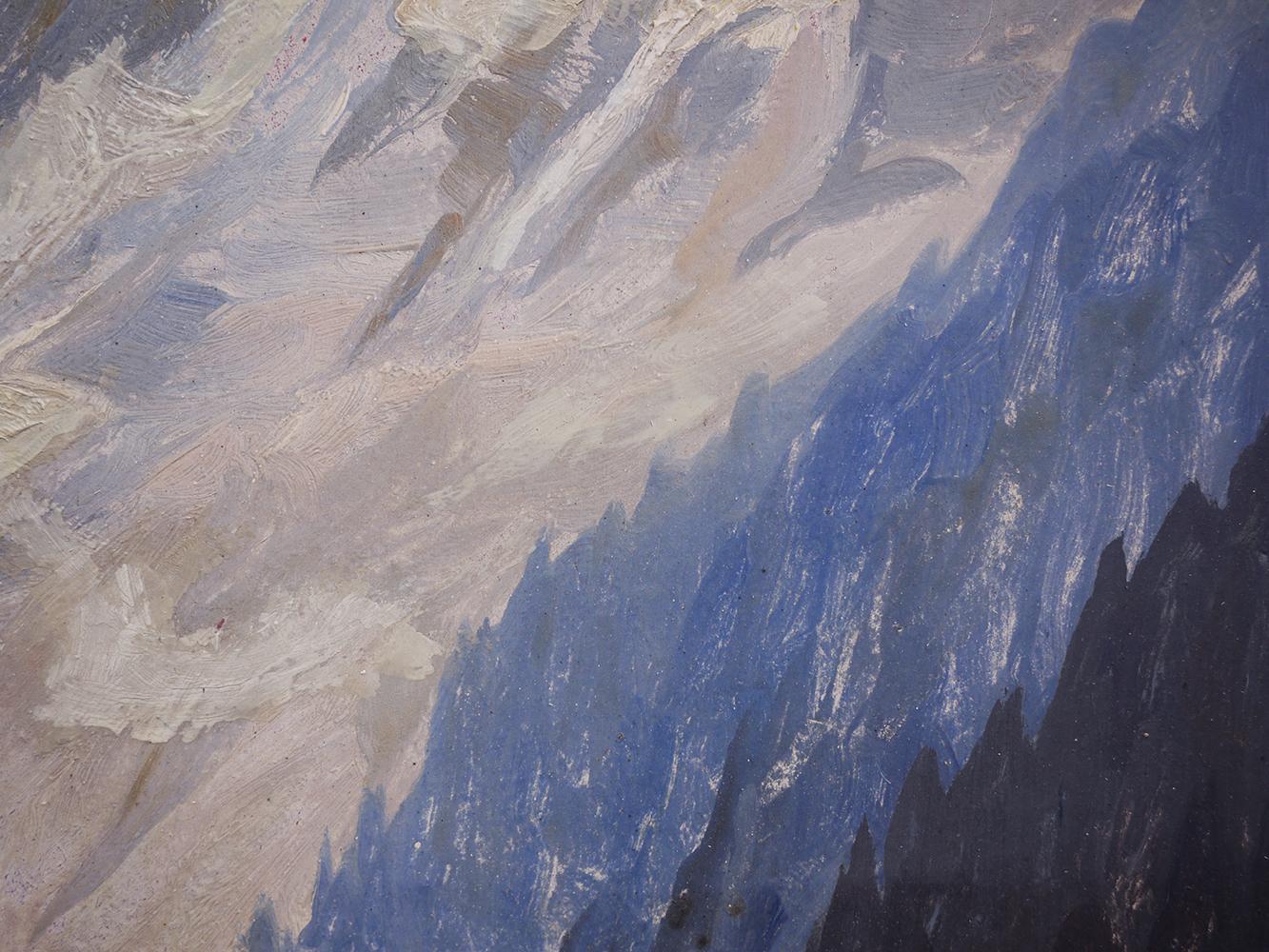 Allemand Peinture à l'huile, paysage des Alpes, paysage enneigé, années 1920 en vente