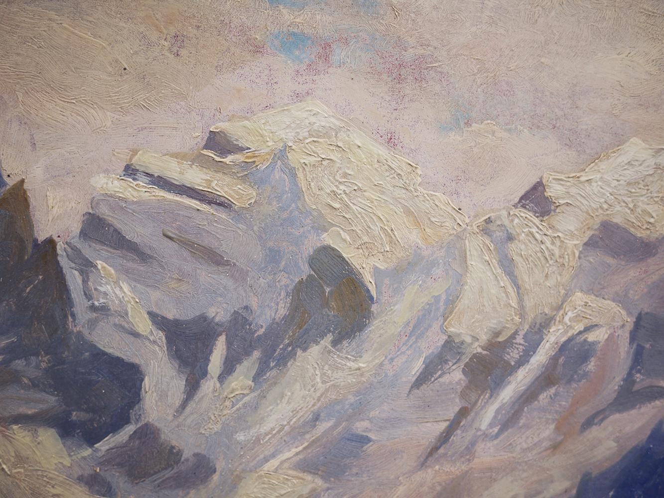Oil Painting, Alps, Snowy Landscape, 1920s In Good Condition For Sale In Albignasego, IT