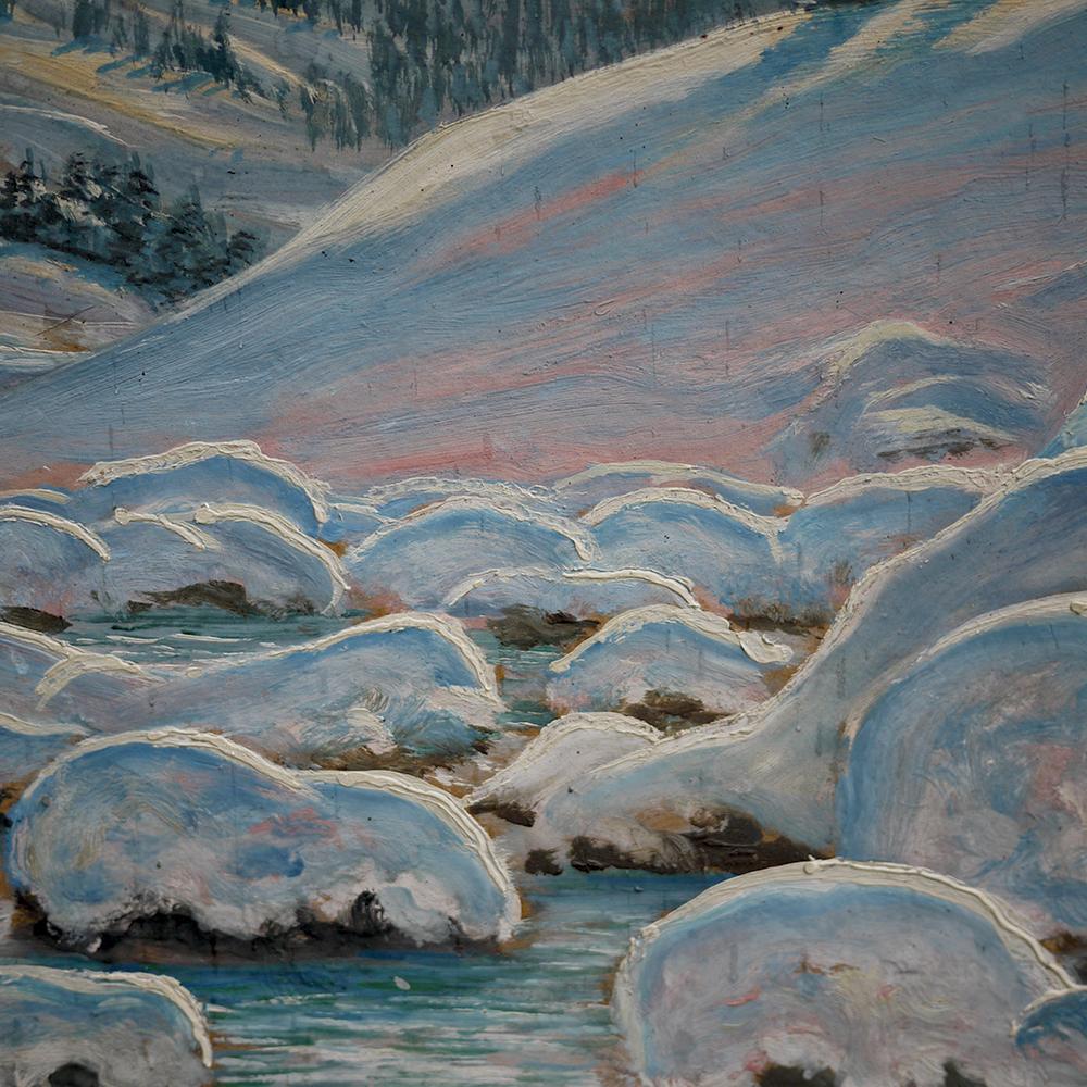 Début du 20ème siècle Peinture à l'huile, Alpes, Paysage enneigé, années 1920 en vente