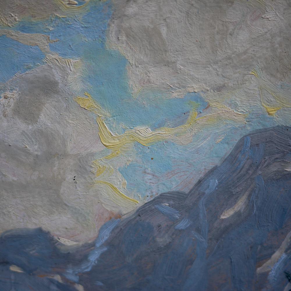 Peinture à l'huile, Alpes, Paysage enneigé, années 1920 en vente 1