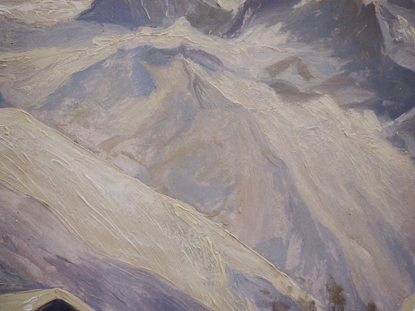 Peinture à l'huile, paysage des Alpes, paysage enneigé, années 1920 en vente 3