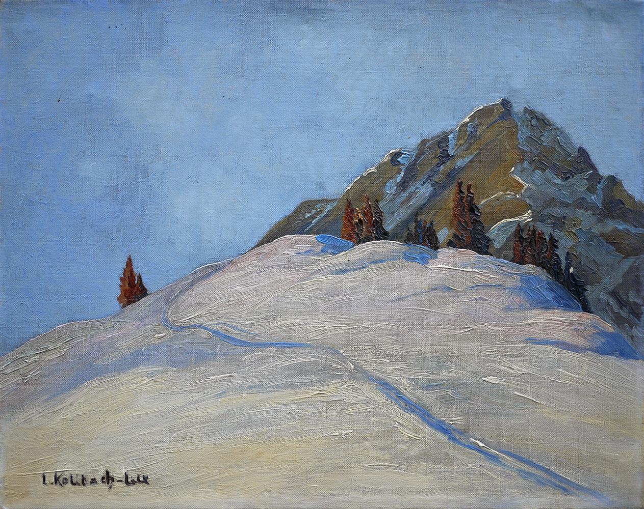 Winter landscape

Measures: 32 x 41 cm excluding frame, cm 47 x 55 frame included (the painting is sold with frame), oil on canvass,

1930s

Available with the antique fir frame.

About the author:
Kollbach-Lux, Lucia (1890 Bichlbach /