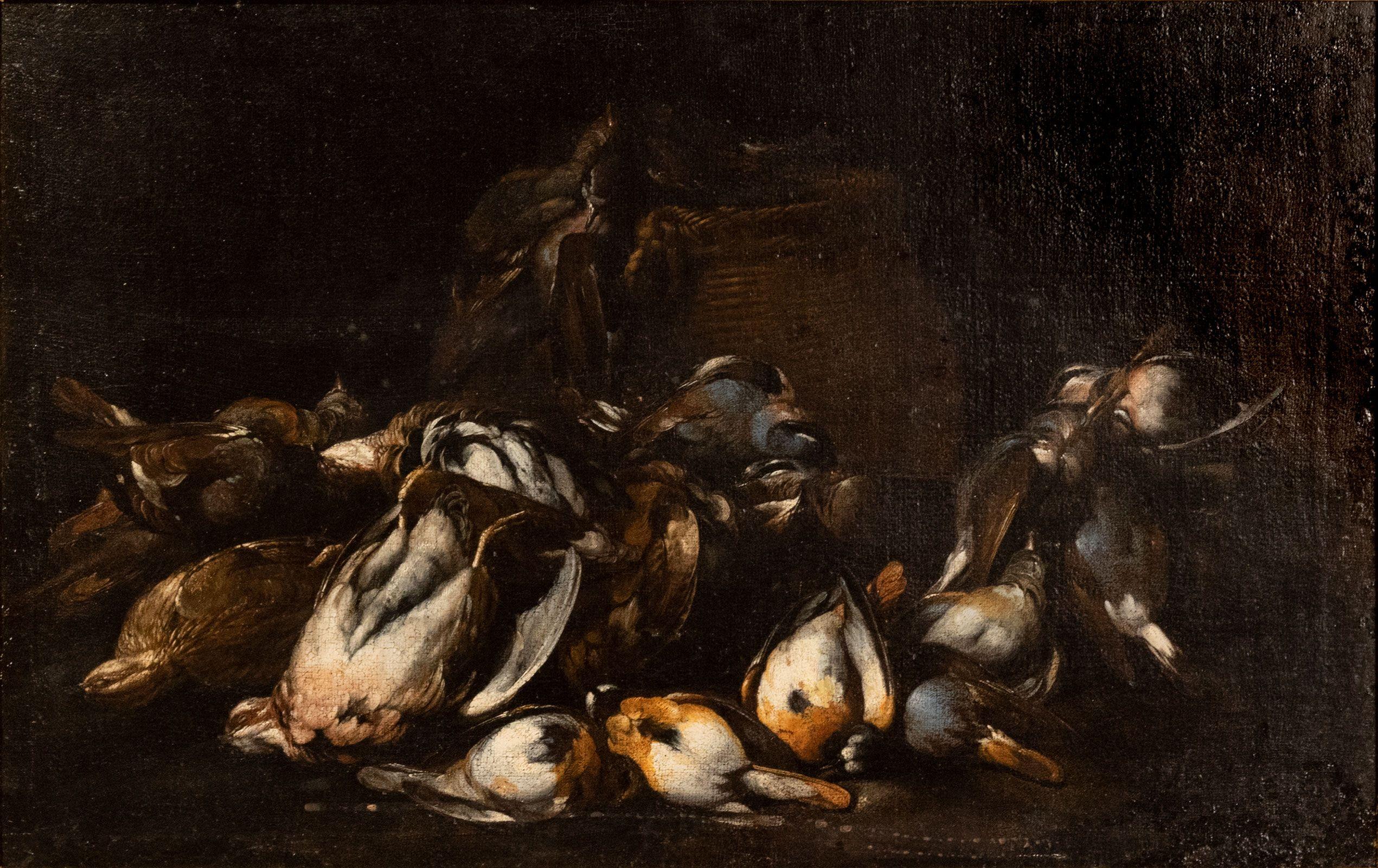 Italian artist from the circle of Baldassare de Caro (1689-1750). Early 18th century oil painting of a still life scene.