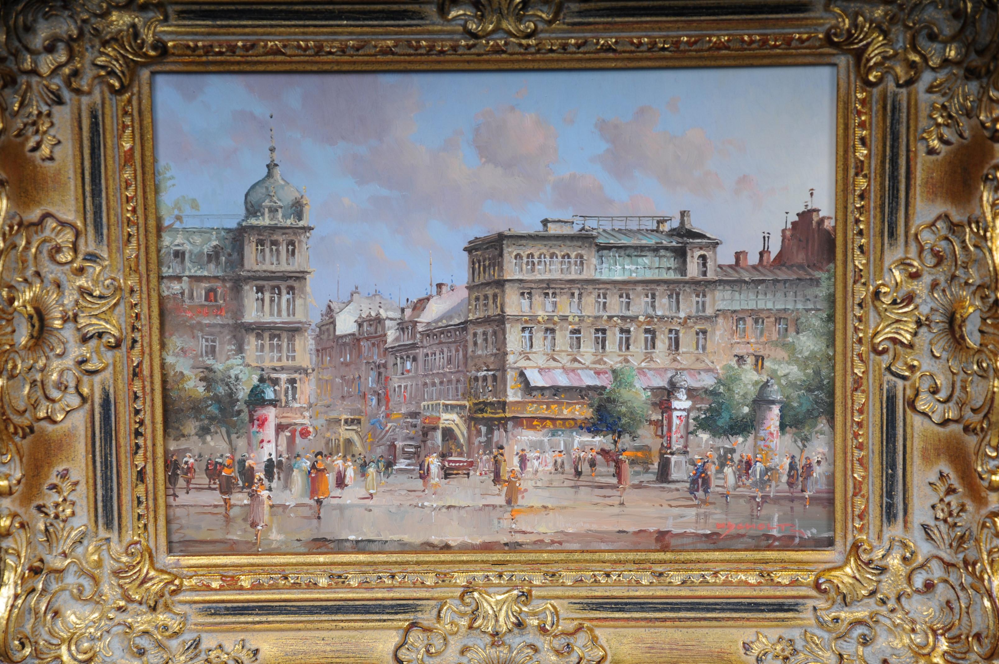 German Oil Painting Berlin Kranzler-Eck/Kranzlereck Signed Heinz Scholtz, 20th Century