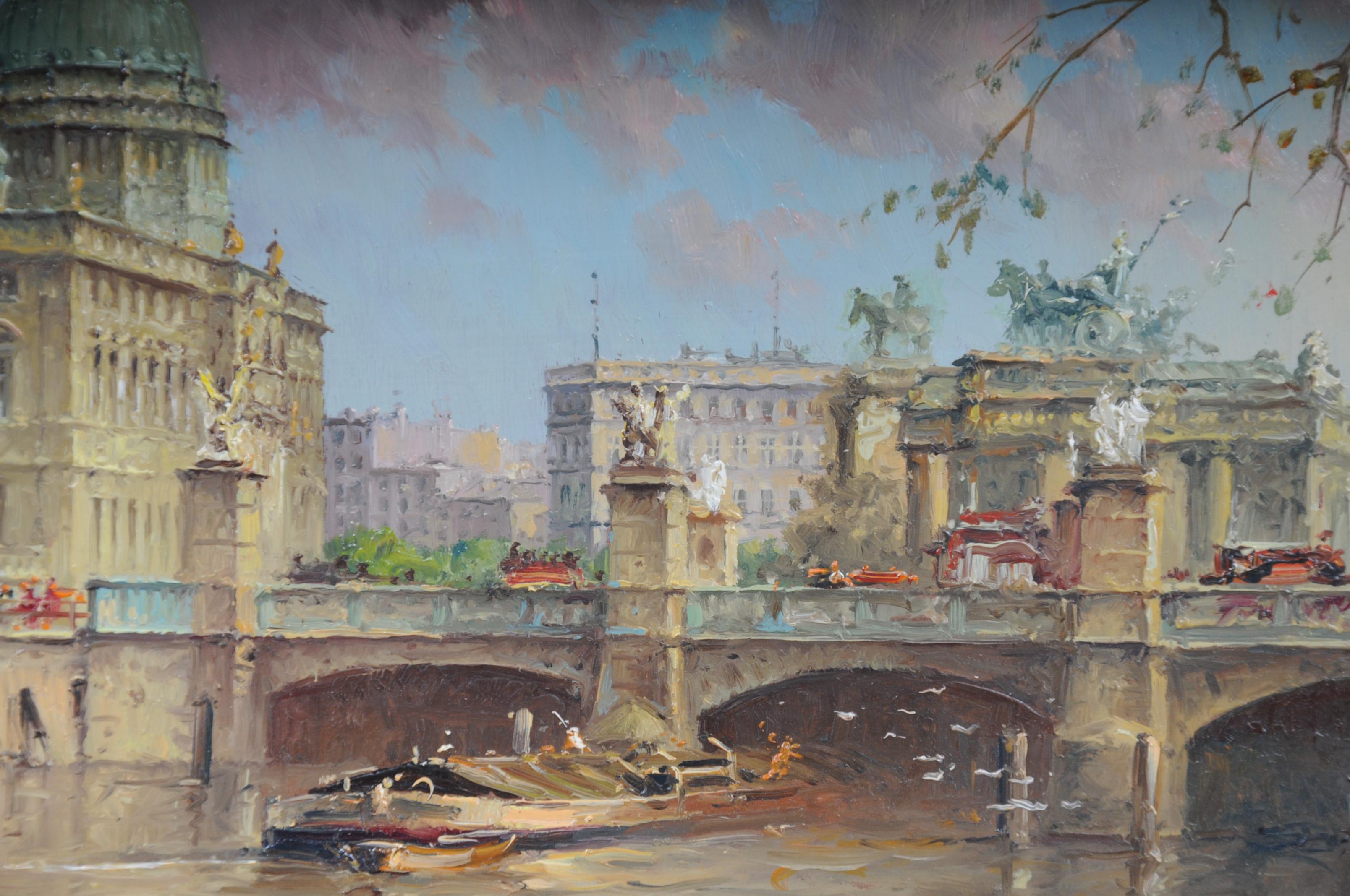 Pittura a olio Insegna di Berlino Schlossbrücke, Heinz Scholtz, XX secolo in vendita 3