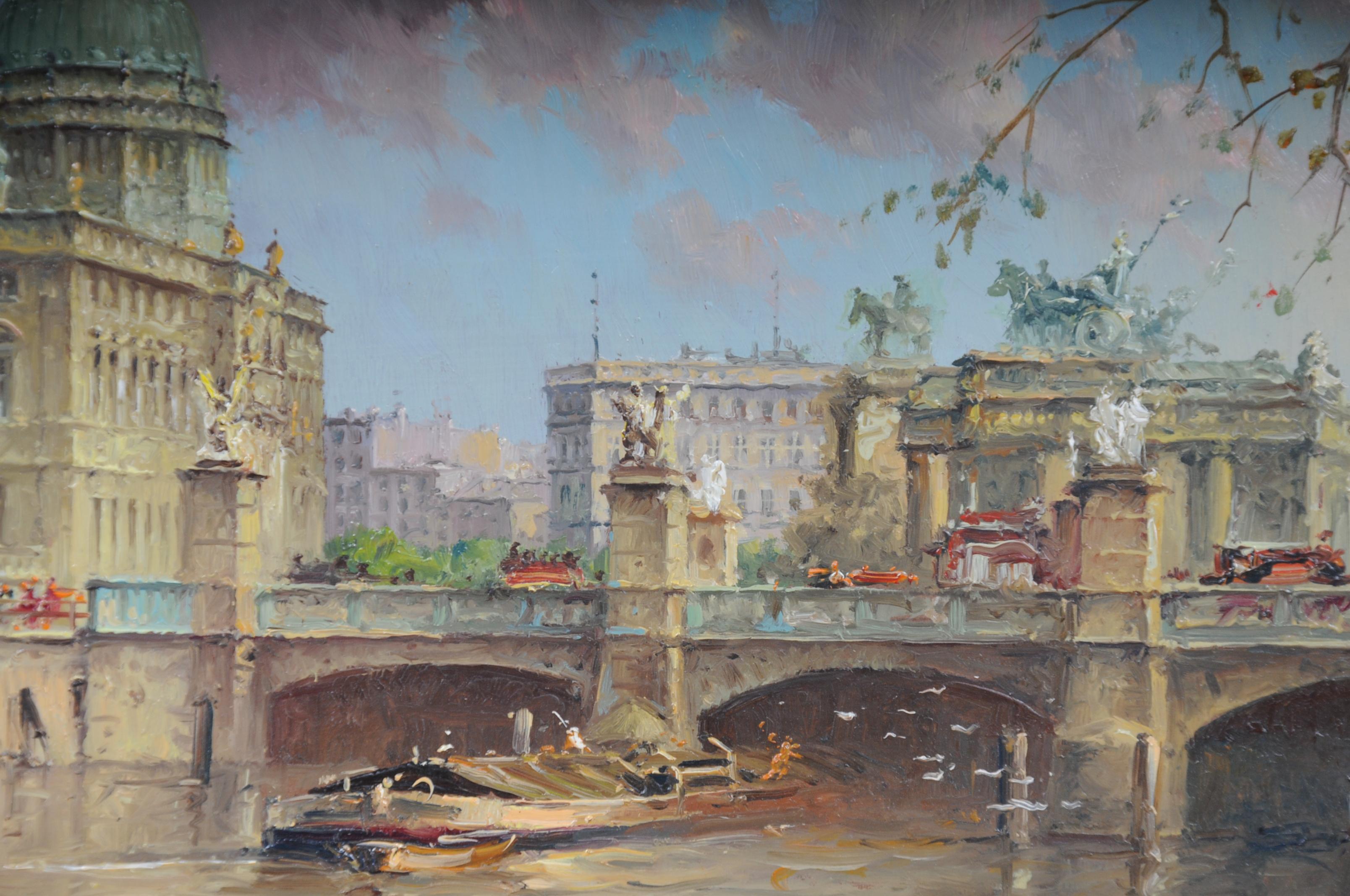 Peinture à l'huile de Berlin - Panneau Schlossbrcke, Heinz Scholtz, 20ème siècle en vente 2