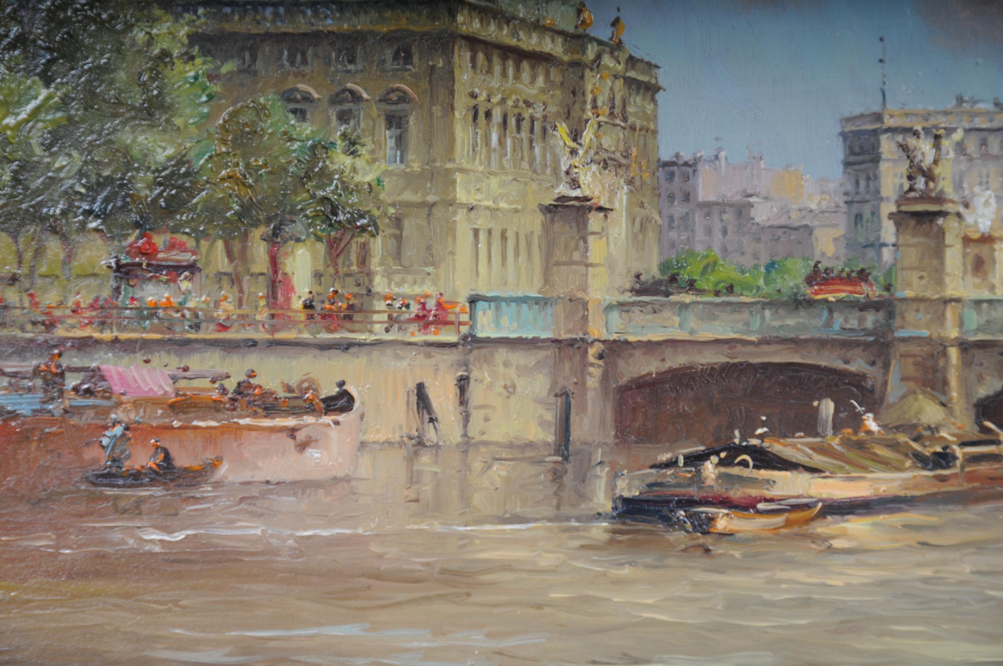 Peinture à l'huile de Berlin - Panneau Schlossbrcke, Heinz Scholtz, 20ème siècle en vente 3