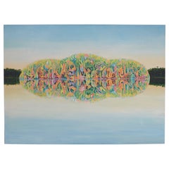 Peinture à l'huile  "L'île aux oiseaux    Evert van Hemert  1972 - Hollande .