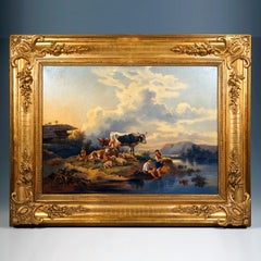 Oil Painting, Break At The Mountain Lake, Edmund Mahlknecht, Austria, Mid-19th