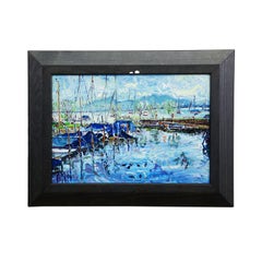 Peinture à l'huile d'Alexander Michael - Port de bateaux, Fraueninsel, 1994