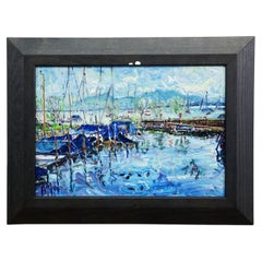 Peinture à l'huile d'Alexander Michael - Port de bateaux, Fraueninsel, 1994