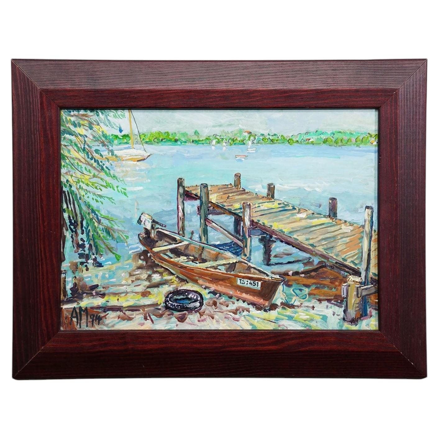 Peinture à l'huile d'Alexander Michael - Fraueninsel, Jetty, 1994 en vente