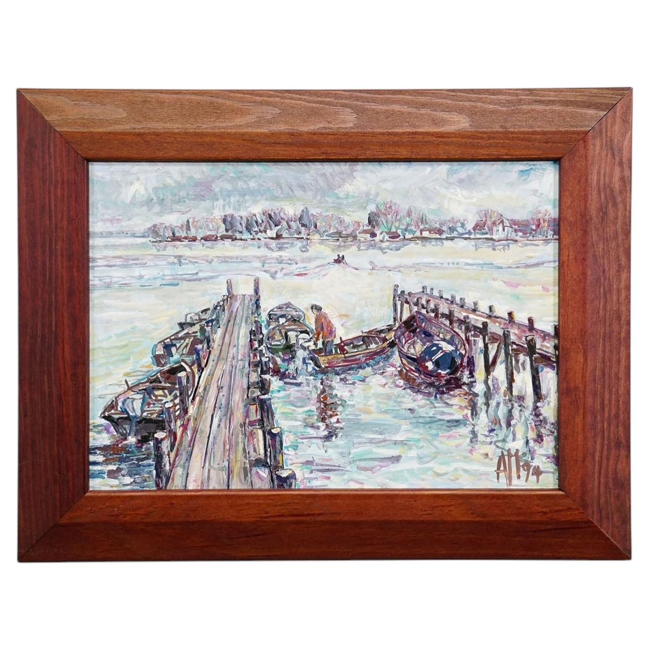 Peinture à l'huile d'Alexander Michael - "Retour à l'île", lac de Chiemsee