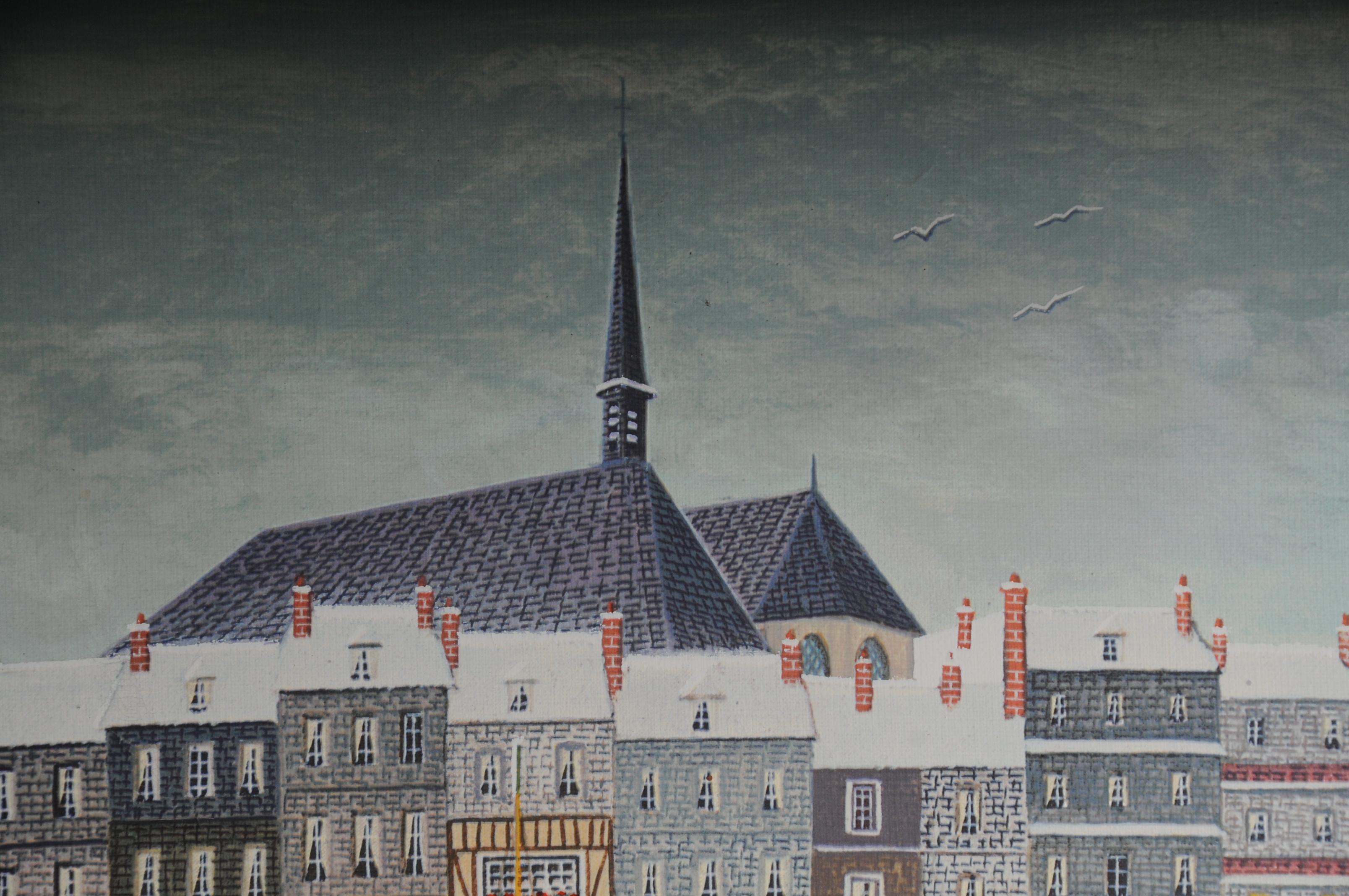 Pintura al óleo de André Bouquet Puerto en invierno en venta 3