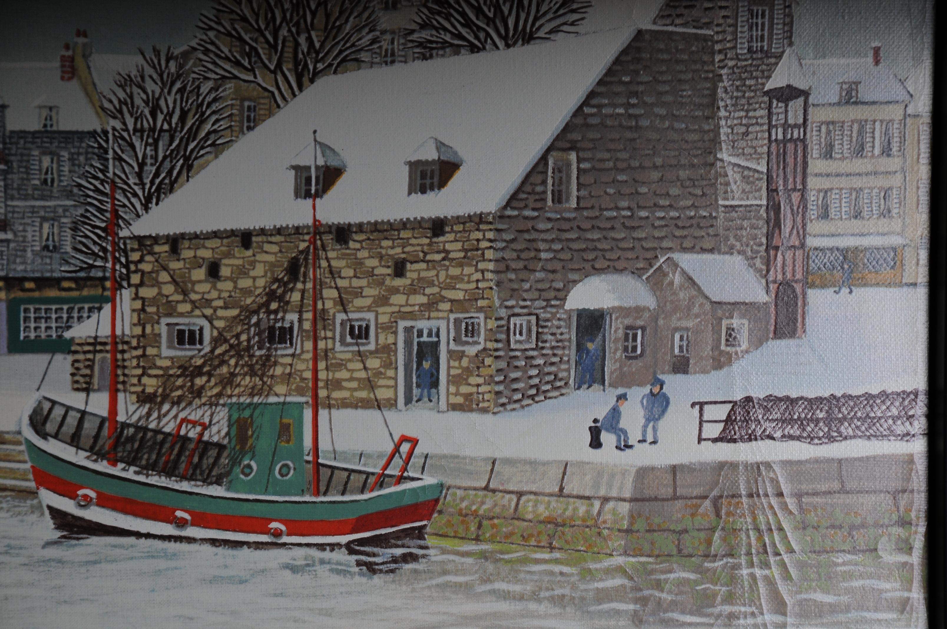 Oil Painting by André Bouquet Harbor in Winter For Sale 4