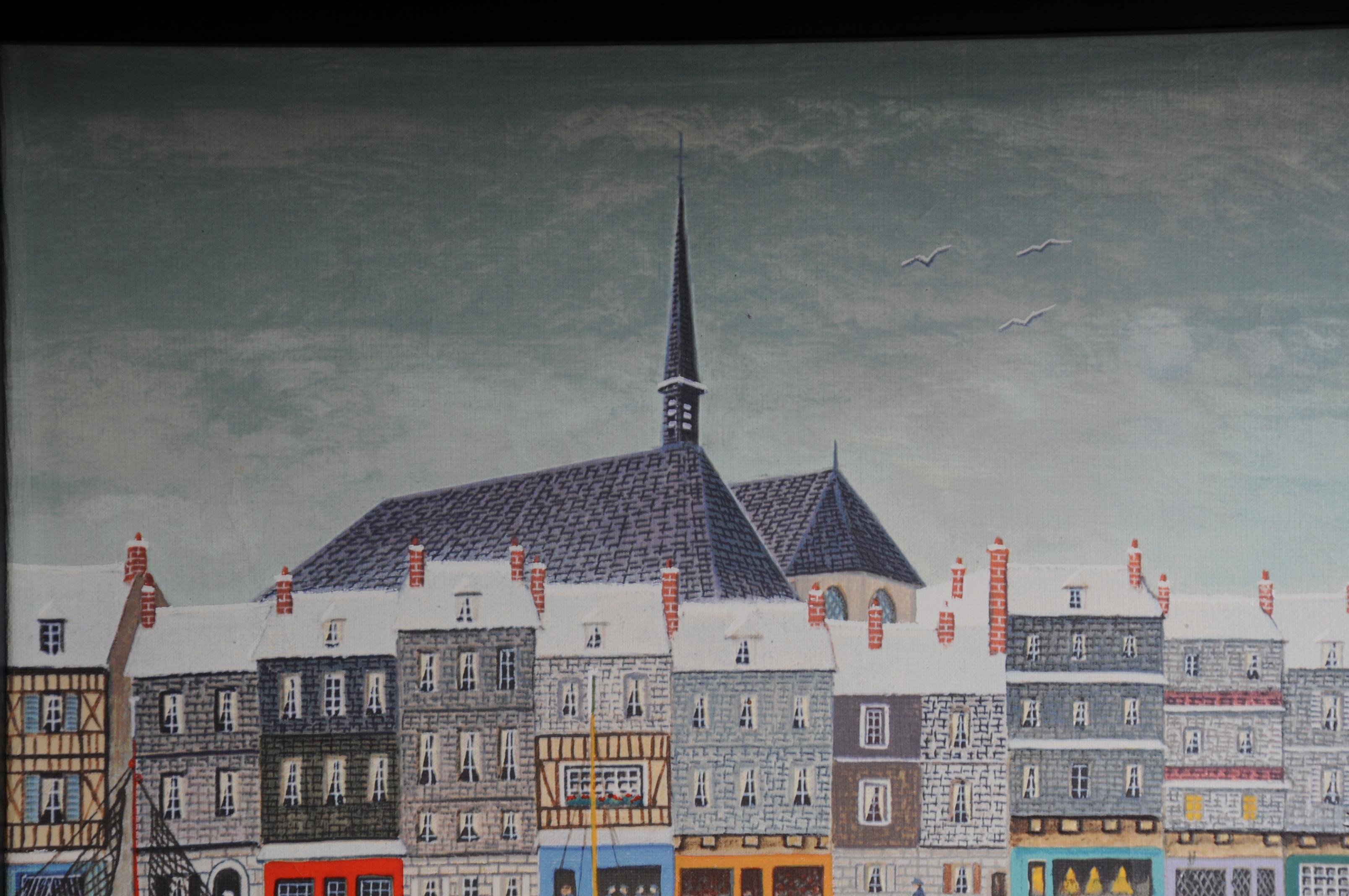 Pintura al óleo de André Bouquet Puerto en invierno Francés en venta