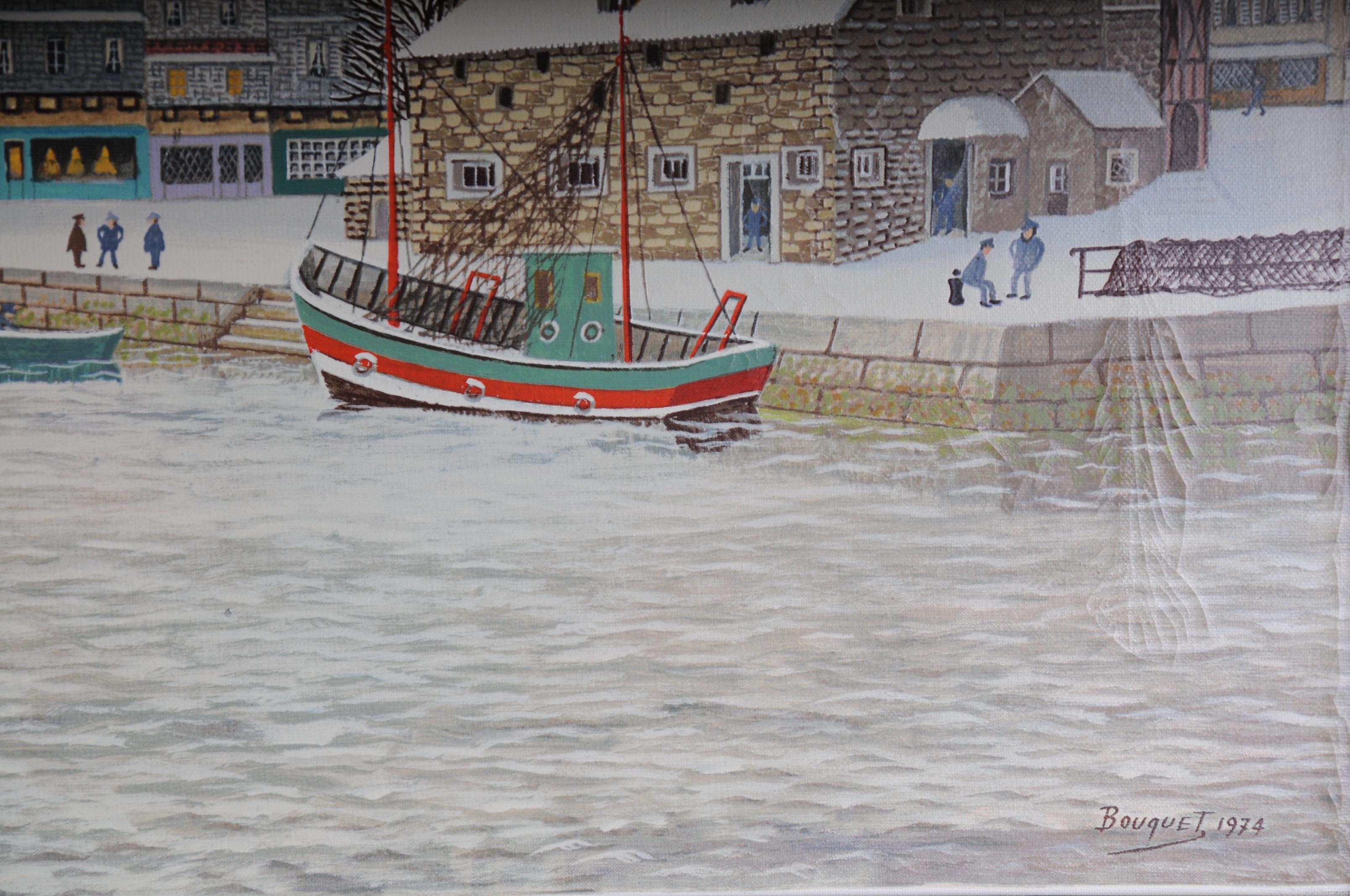 Pintura al óleo de André Bouquet Puerto en invierno en Bueno estado para la venta en Berlin, DE