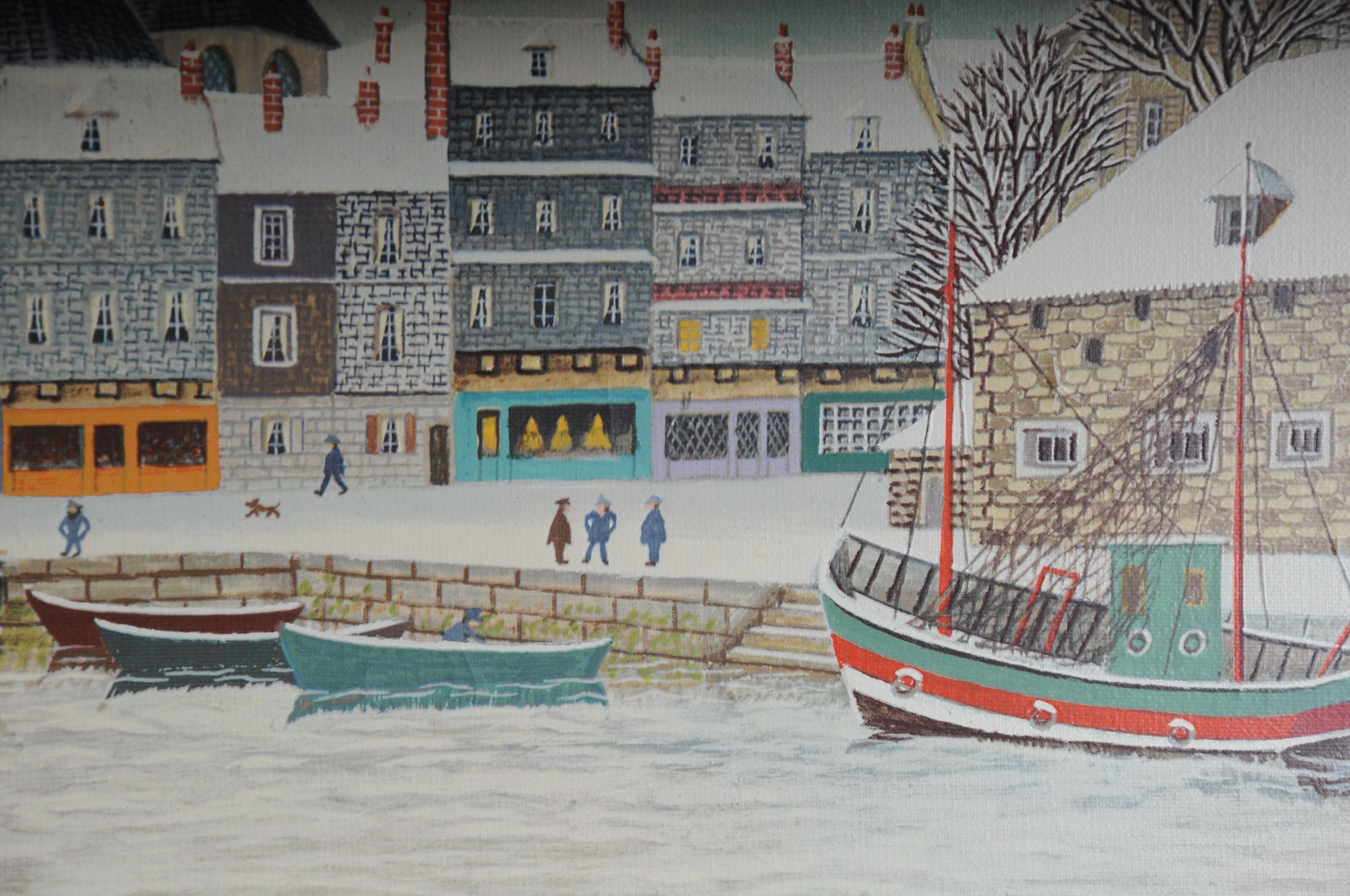 Peinture à l'huile d'hiver d'Andr Bouquet Harbor en vente 2