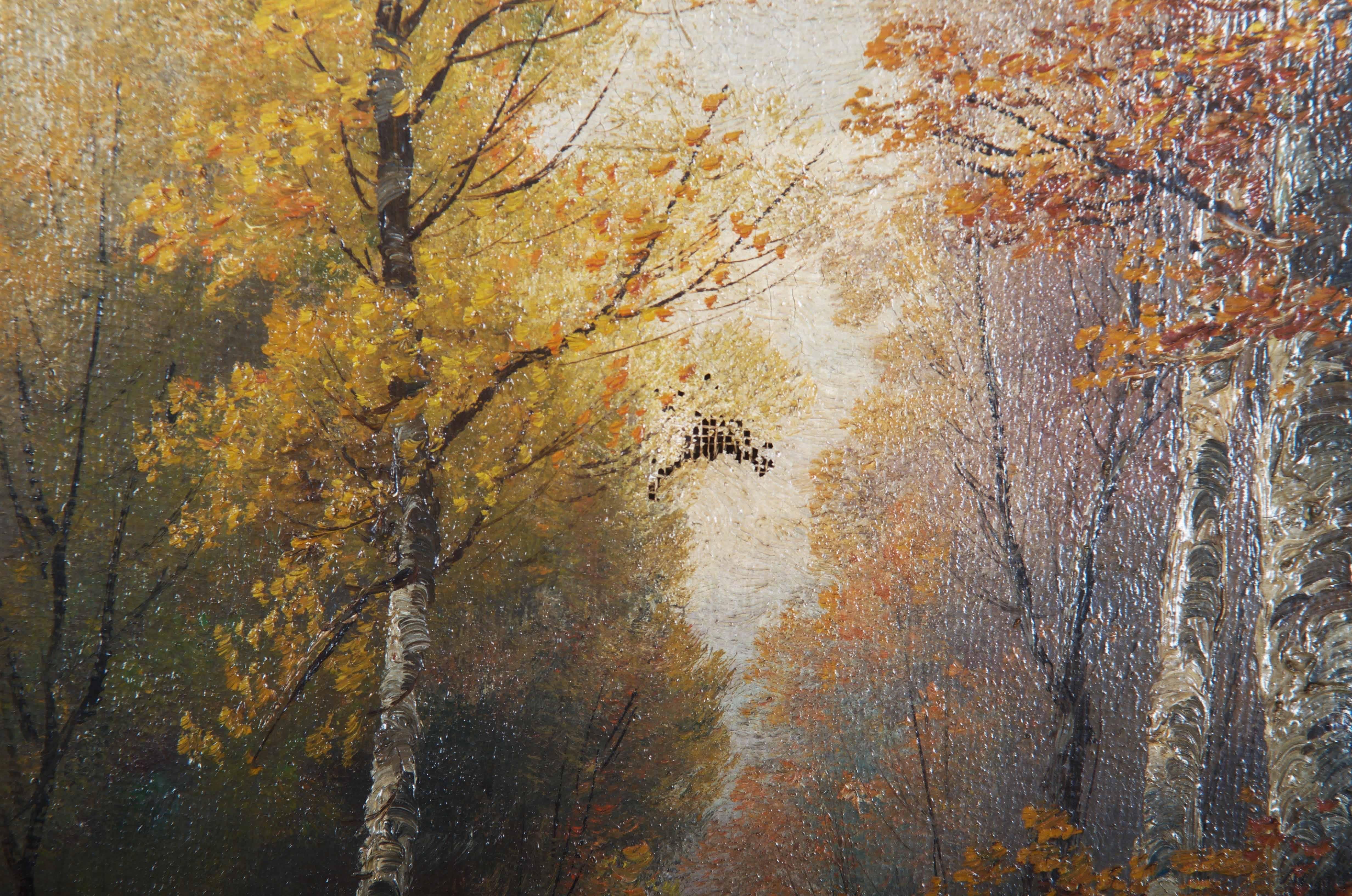 Autrichien Peinture à l'huile d'un paysage d'automne avec une rivière par B. Lambert / K. Kaufman en vente