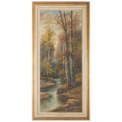 Pittura a olio di B. Lambert / K. Kaufman Paesaggio autunnale con fiume