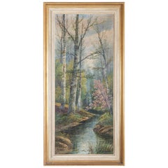 Pittura a olio di B. Lambert / K. Kaufman Paesaggio autunnale con fiume