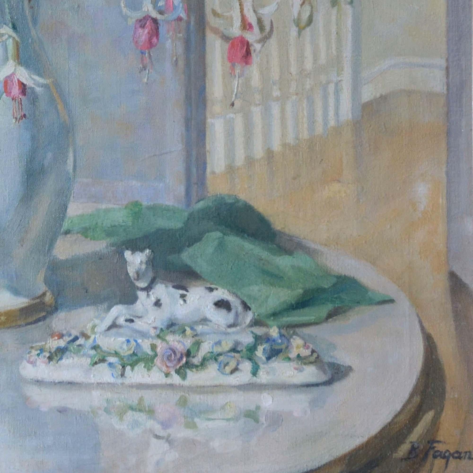 Oil painting by Betty Maude Christian Fagan of flowers on a landing In Good Condition For Sale In Castle Douglas, GB