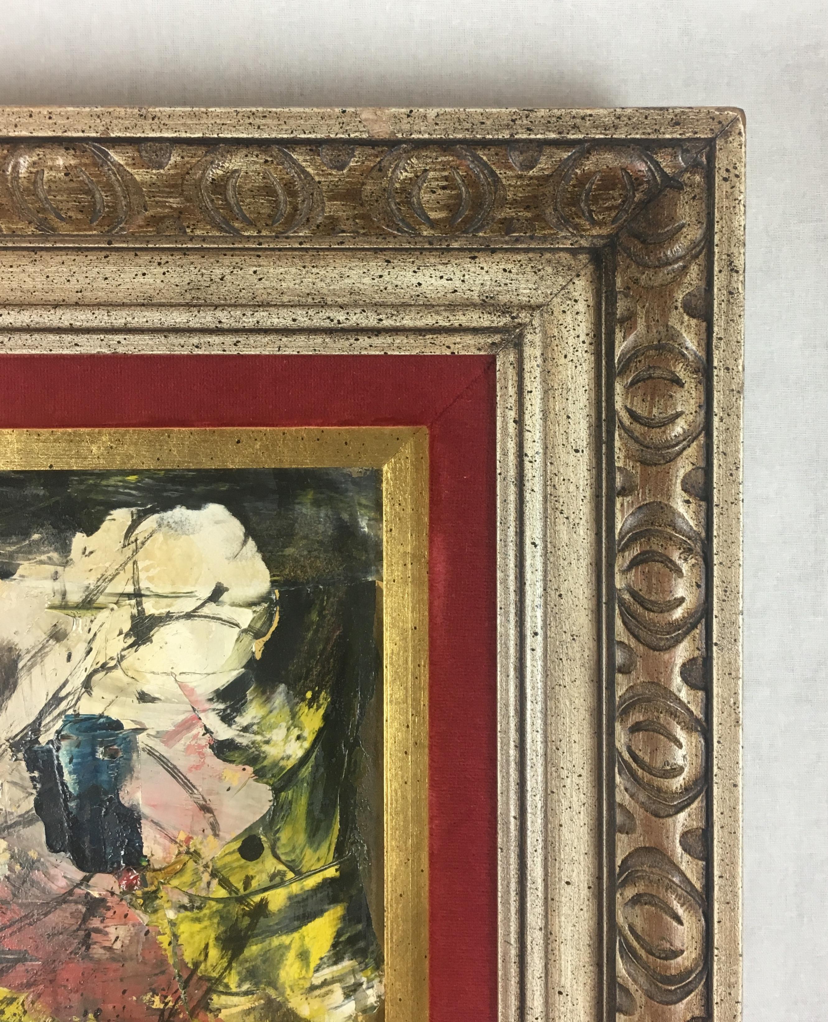 Mid-Century moderno Charles Levier  Bouquet di fiori dipinto a olio alla maniera di Bernard Buffet in vendita