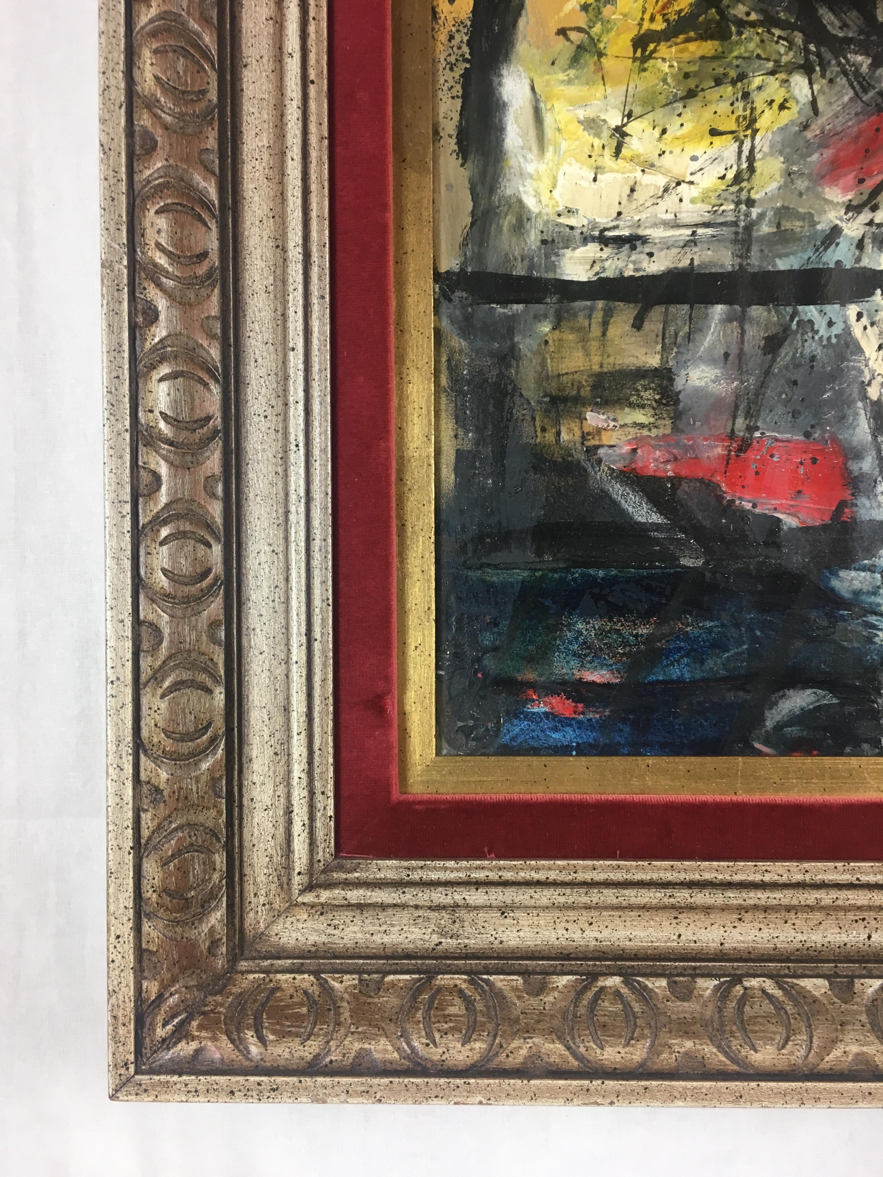 Charles Levier Oil Still Life Painting in the Manner of Bernard Buffet In Good Condition For Sale In Miami, FL