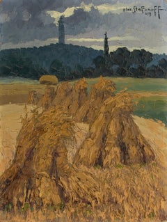 Oil Painting by Christo Stefanoff -  Sheaves of wheat - dated 1949
