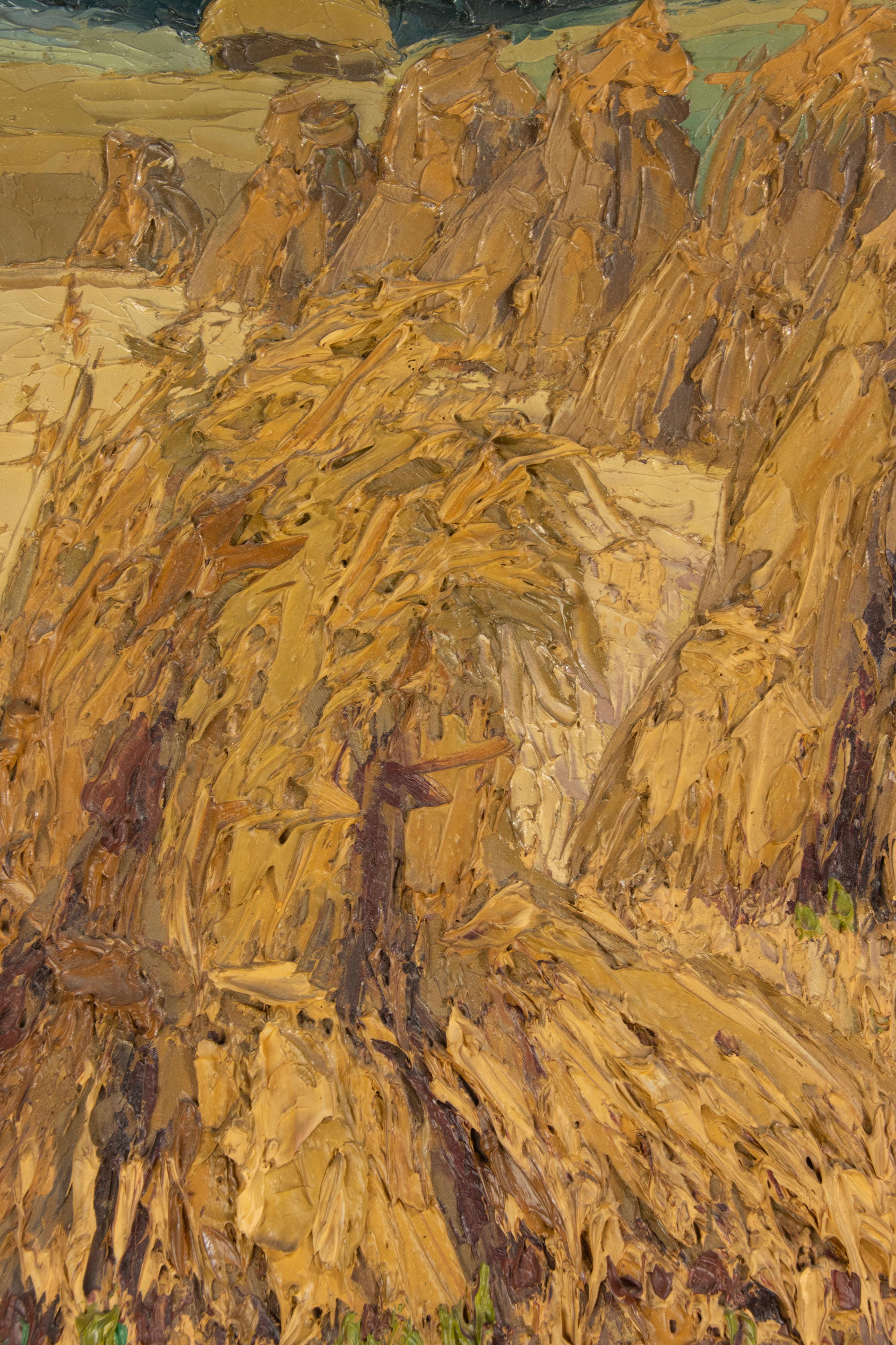Oil Painting by Christo Stefanoff -  Sheaves of wheat - dated 1949 For Sale 3