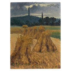 Pintura al óleo de Christo Stefanoff -  Gavillas de trigo - fechado en 1949