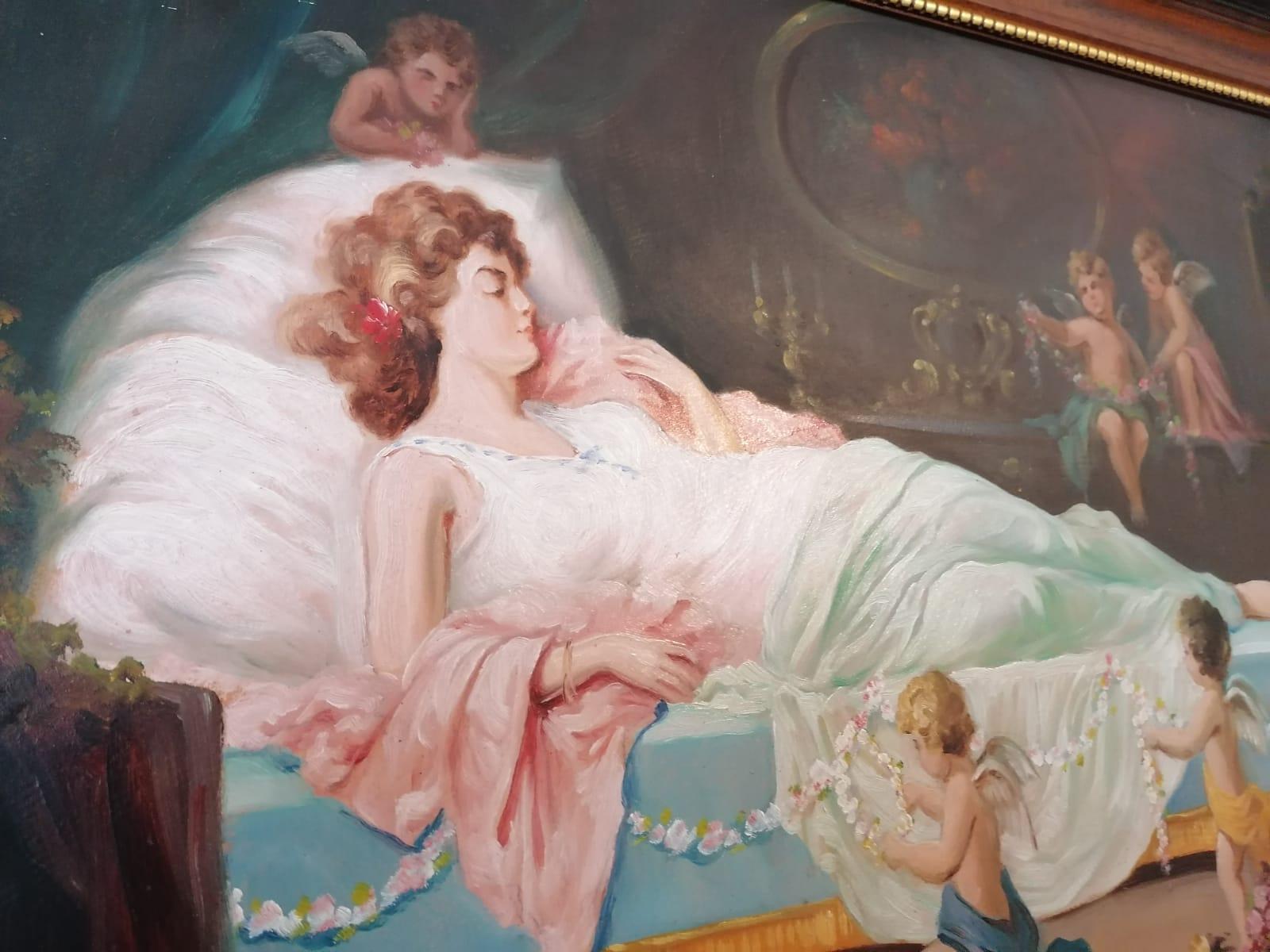 Autrichien Peinture à l'huile d'Emil Fiala Sleeping Beauty en vente