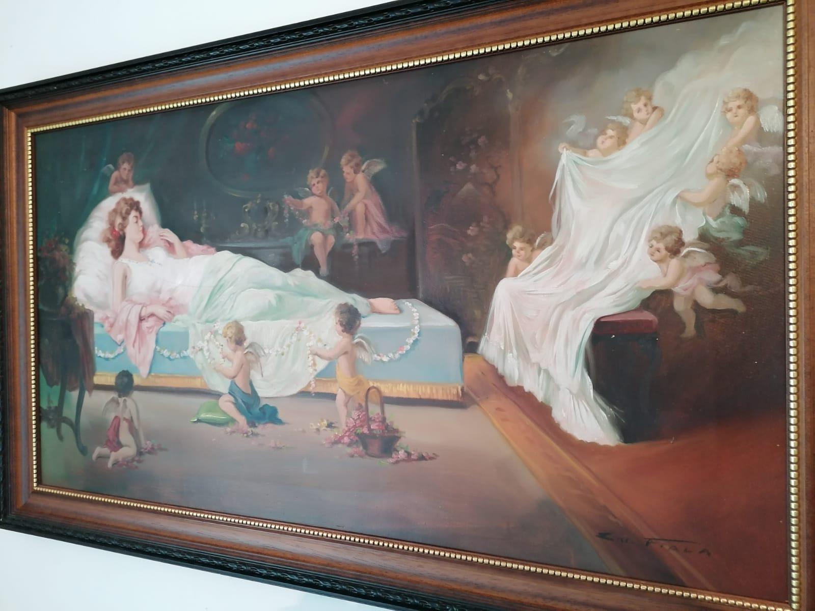 Oil Painting by Emil Fiala Sleeping Beauty In Good Condition For Sale In Vienna, AT