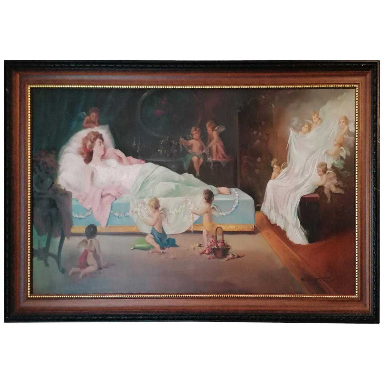 Oil Painting by Emil Fiala Sleeping Beauty For Sale