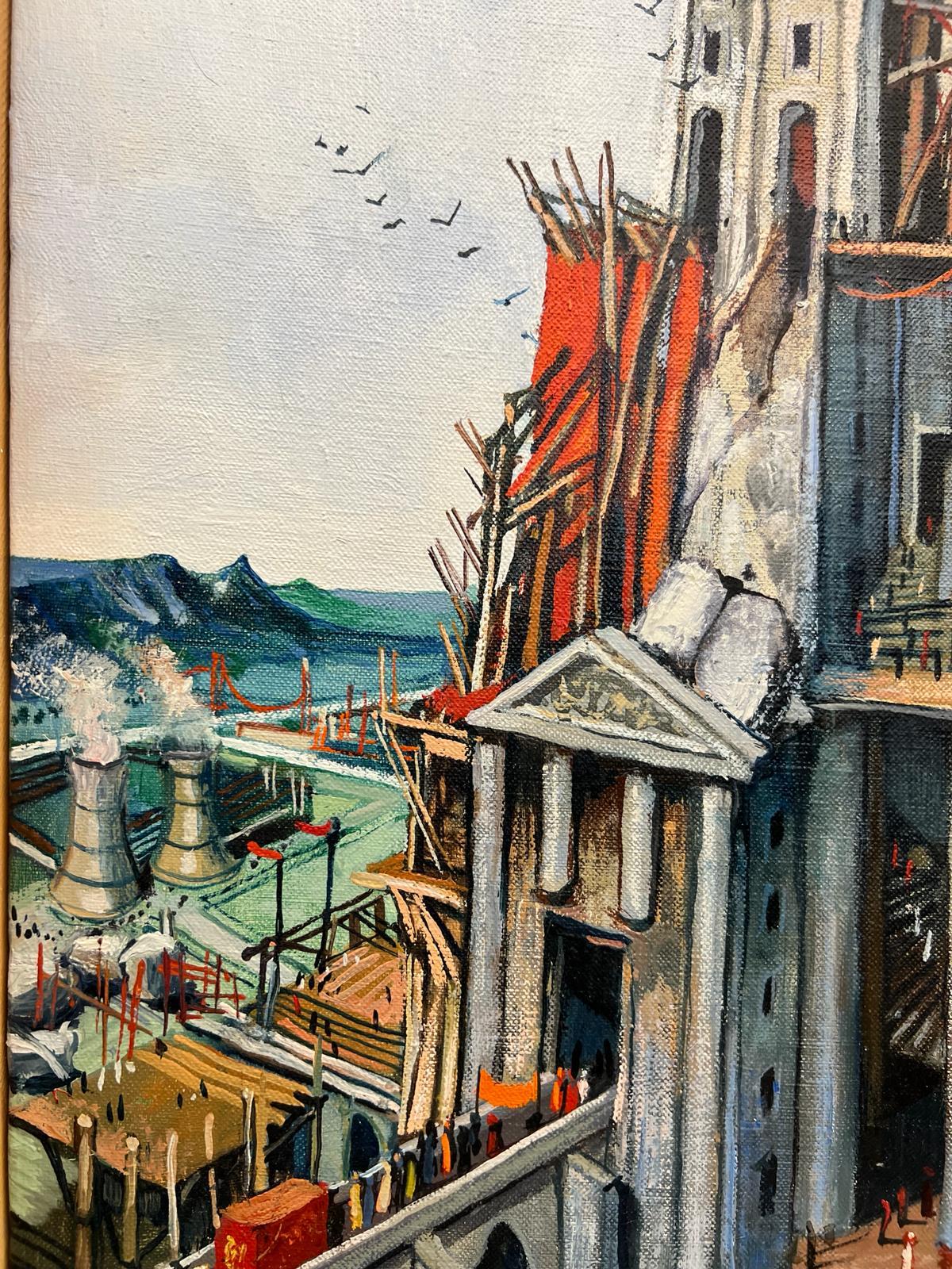 Français Peinture à l'huile de Jean Thomas (1923- 2019) : « Une vie religieuse : Tour de Babel » en vente