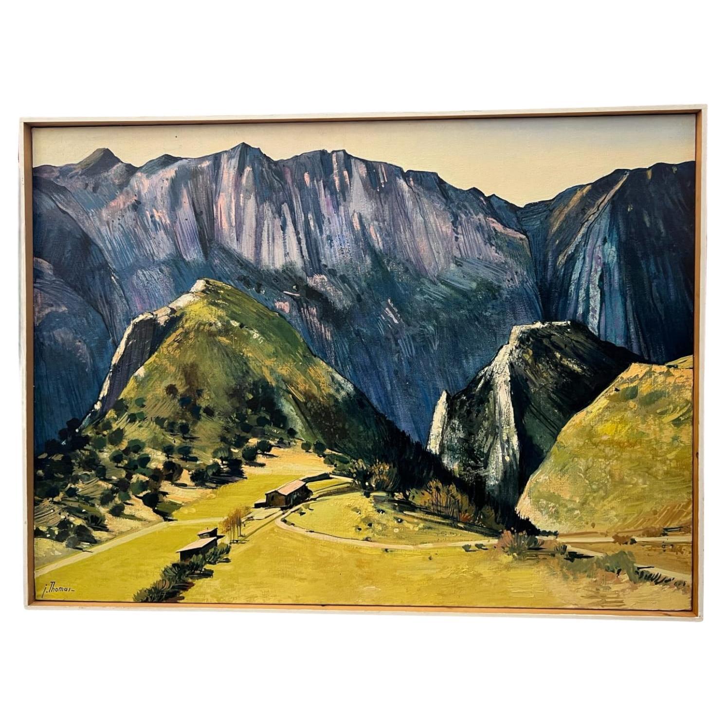 Peinture à l'huile de Jean Thomas (1923- 2019) : Une ferme isolée ; Verdon Canyon