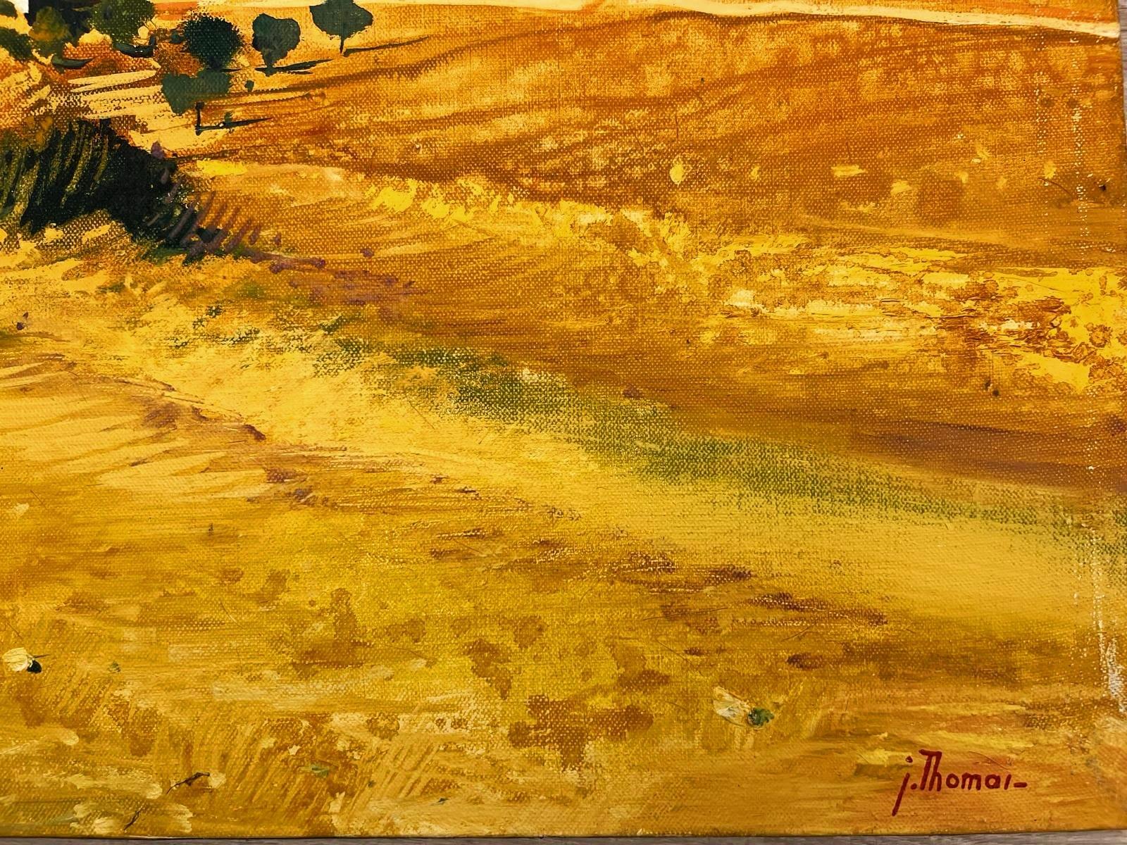 Moderne Peinture à l'huile de Jean Thomas (1923-2019) 'Arrivée au village de Soleils' en vente