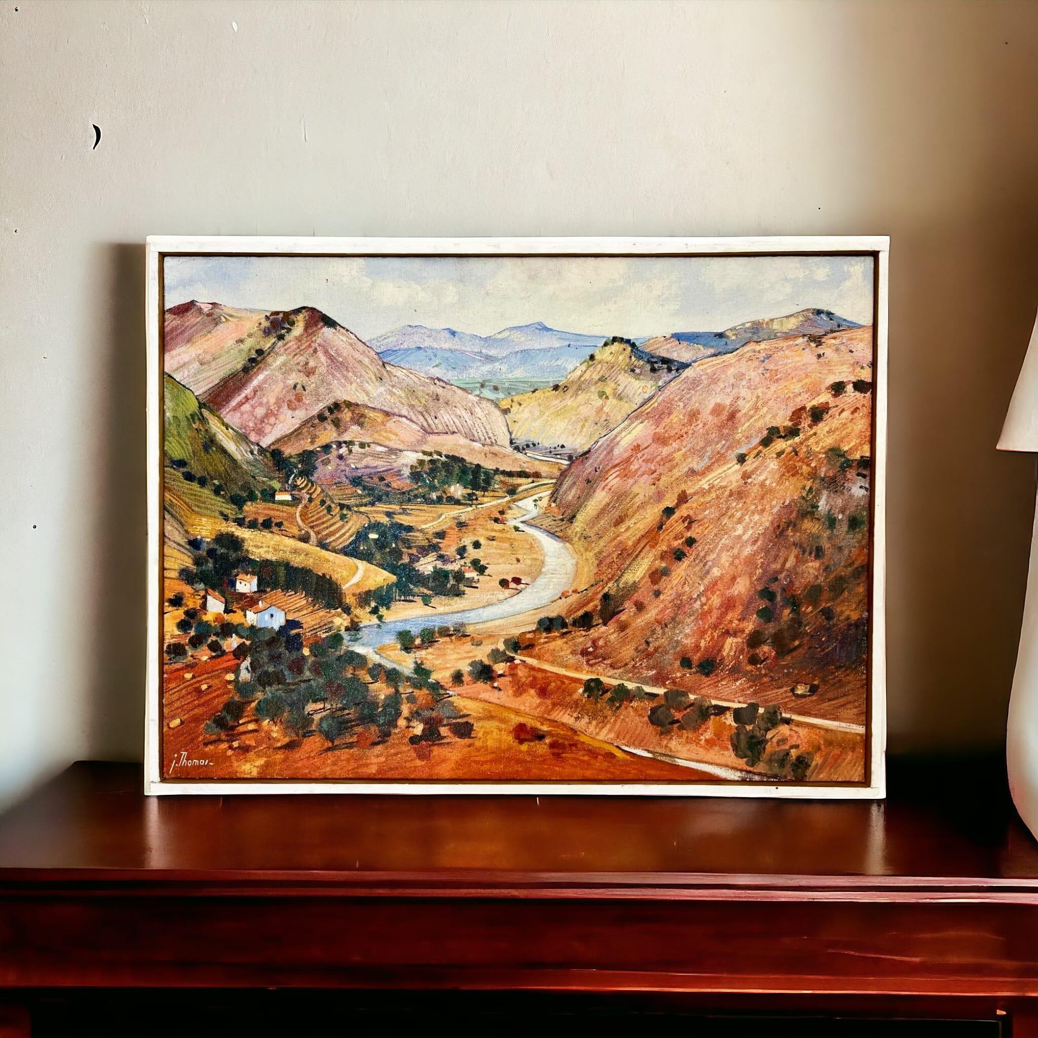 French Oil-Painting by Jean Thomas (1923-2019) 'The Paillon Valley seen from Peillon' For Sale