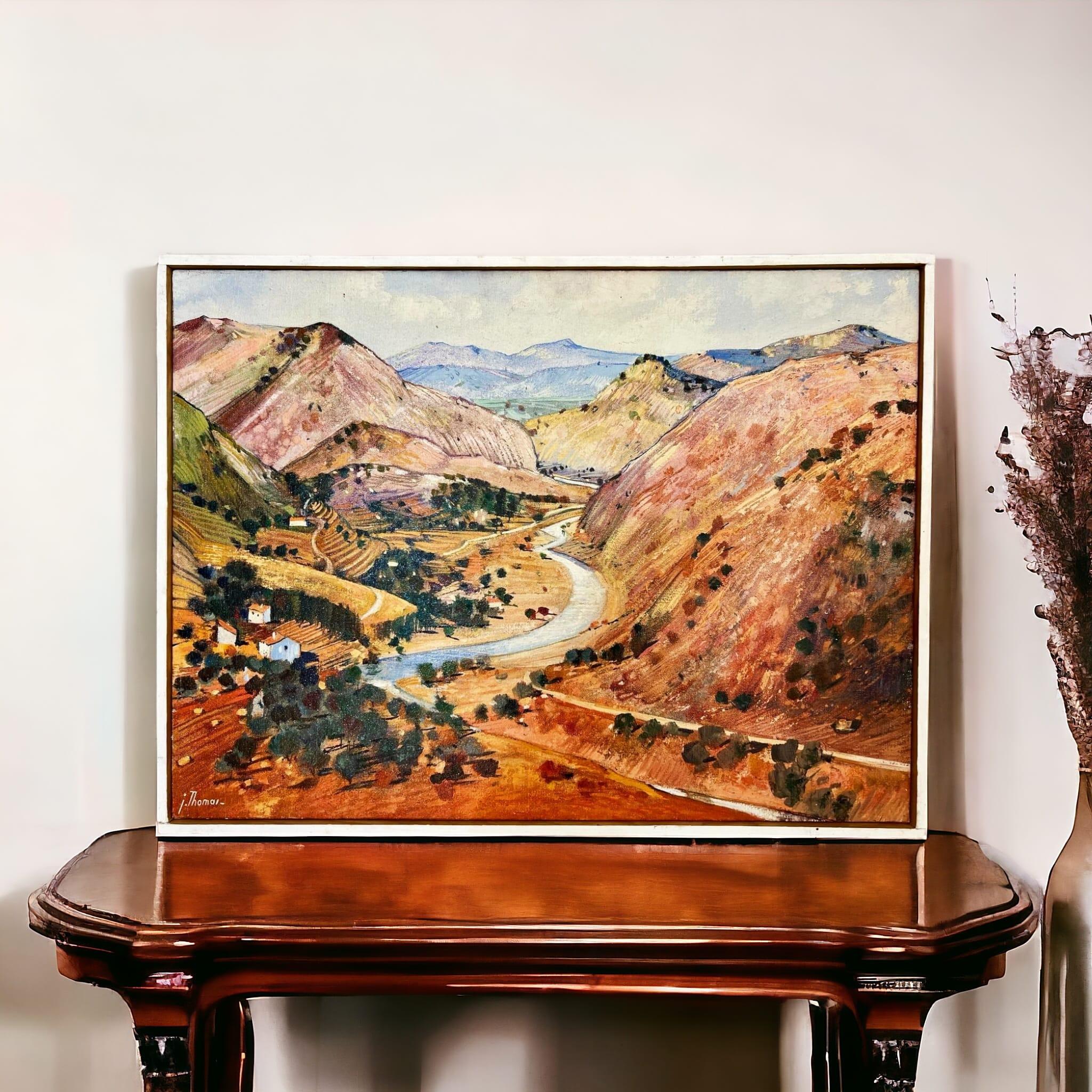 Oil-Painting by Jean Thomas (1923-2019) 'The Paillon Valley seen from Peillon' In Good Condition For Sale In NICE, FR