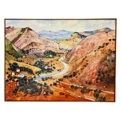 Óleo de Jean Thomas (1923-2019) "El valle de Paillon visto desde Peillon".